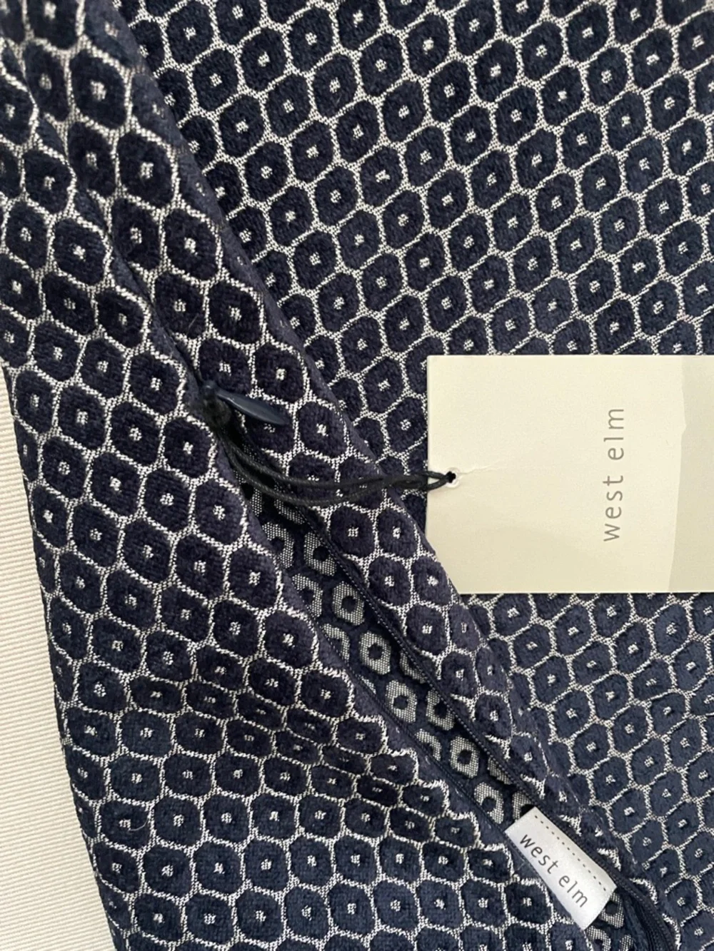 NEW West Elm Navy Velvet Honeycomb Pattern 20” x 20” Pillow Sham cover
